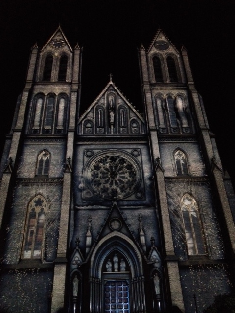 The image of the church is being projected onto it